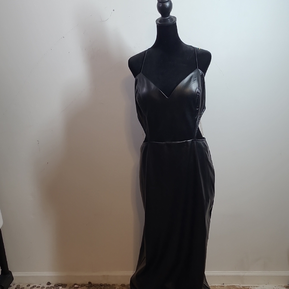Fashion Nova Black Faux Leather Maxi Dress
